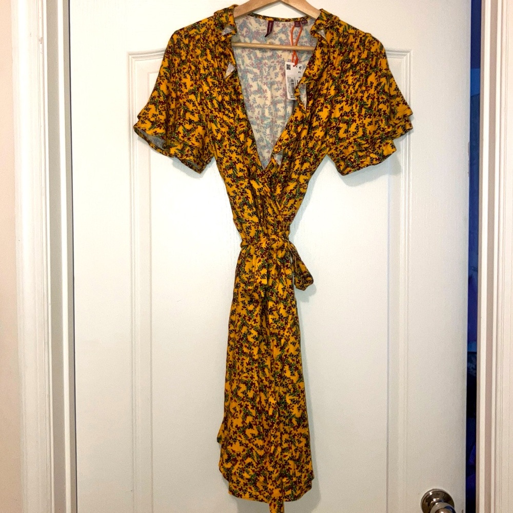 super dry yellow floral wrap dress
